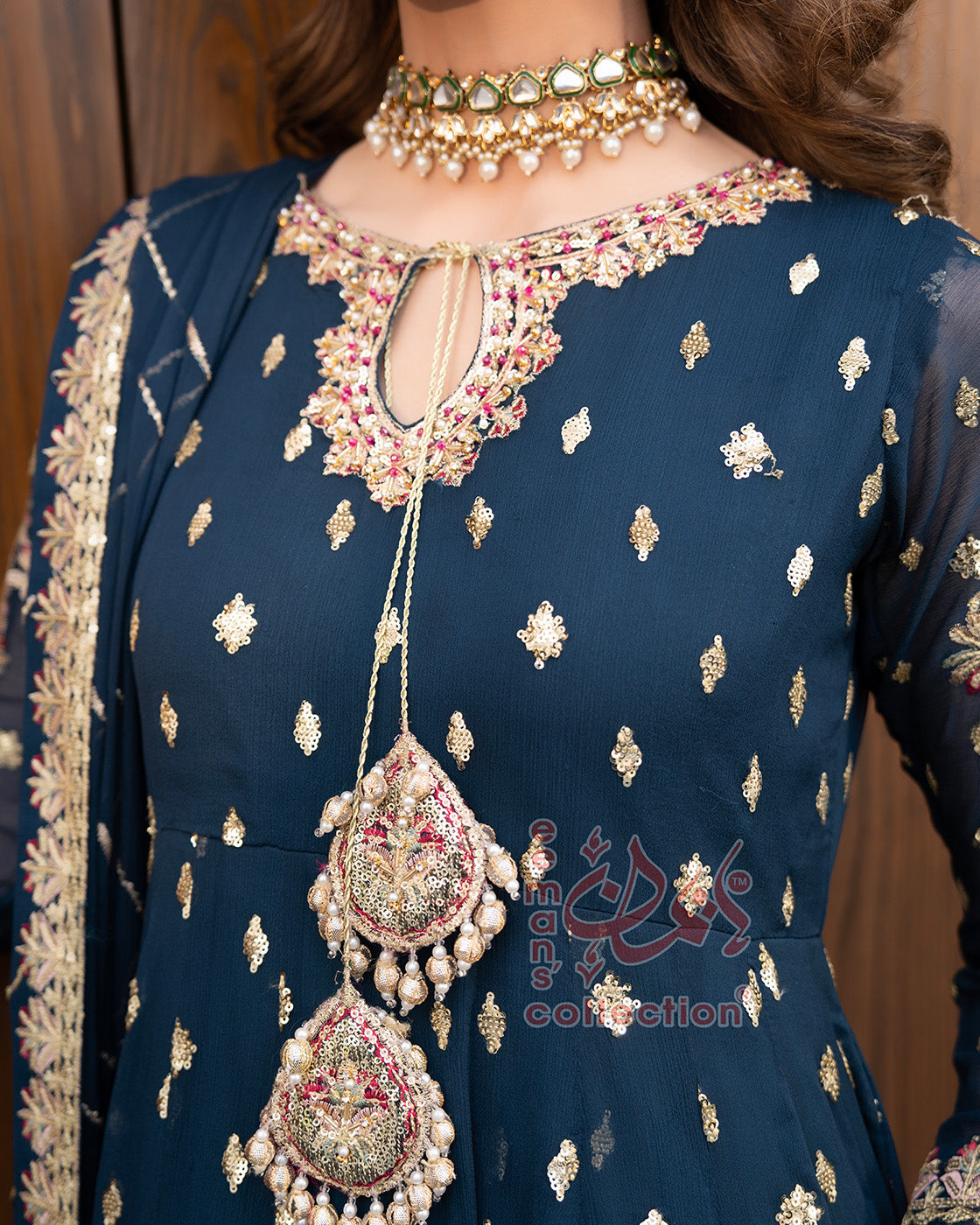 Royal Navy Blue Pakistani Designer Suit | Luxury Finish