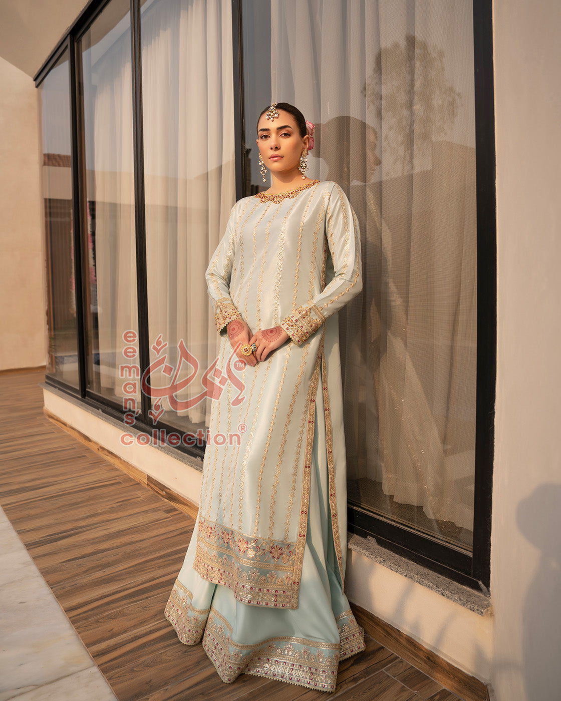 Pastel Mint Green Luxury Embroidered Suit
