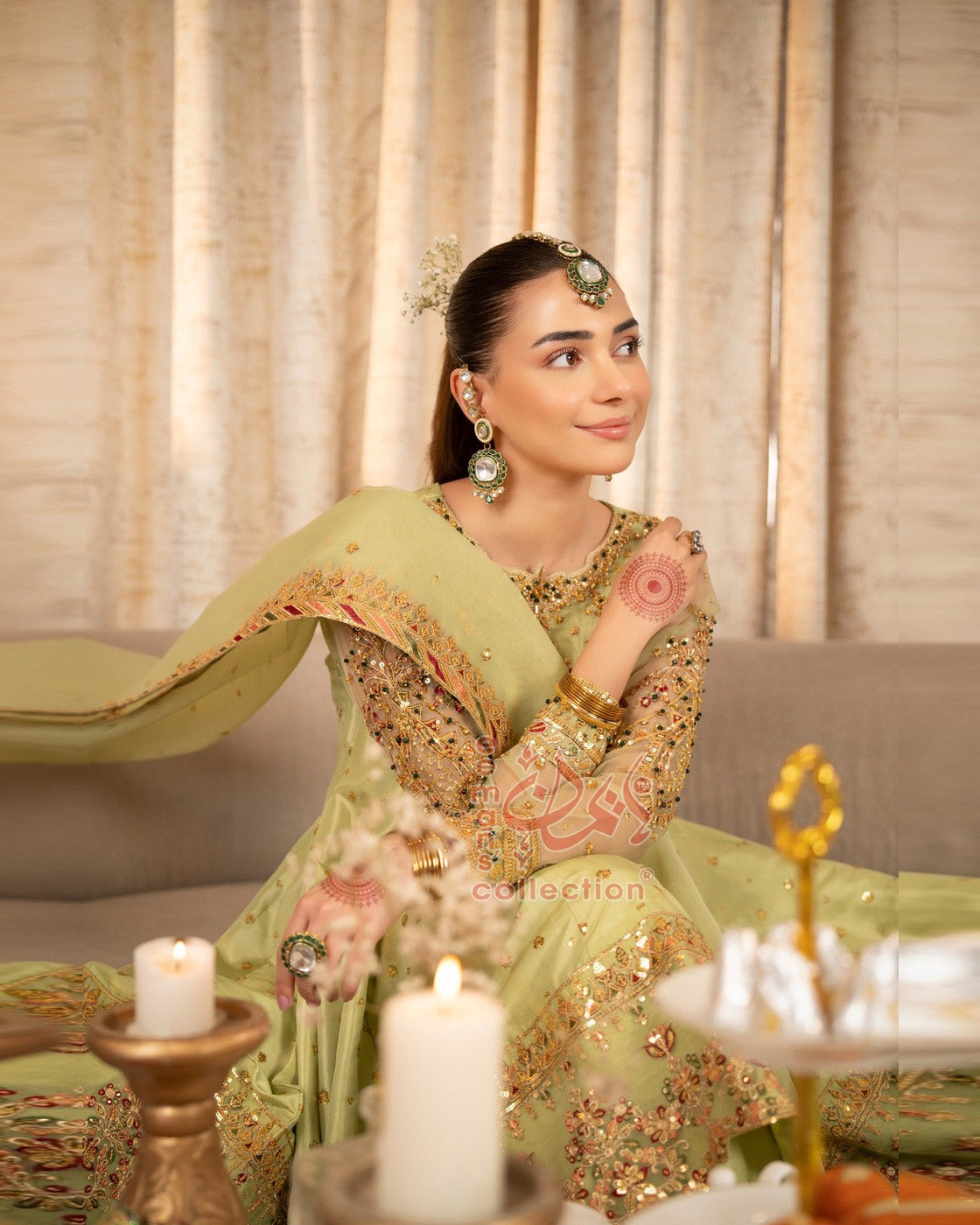 Light Green Luxury Embroidered Suit | Gold Festive Wear