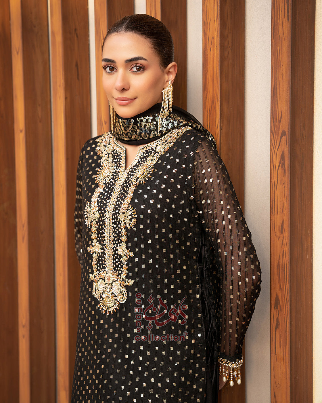Black Gold Embroidered Pakistani Outfit | Festive Luxury Suit