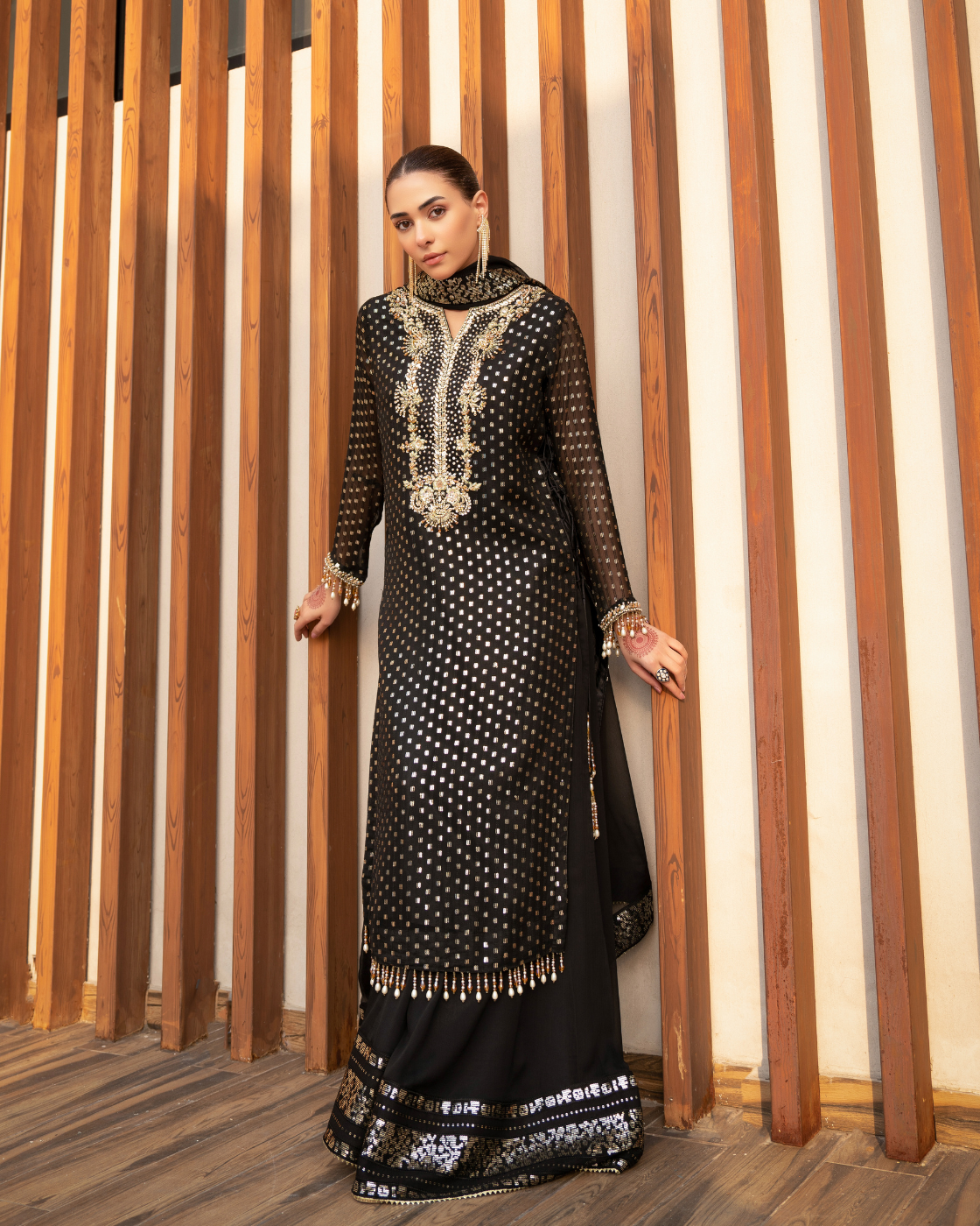 Luxury Black Embroidered Gold Detailing & Festive Design - Eemans Collection