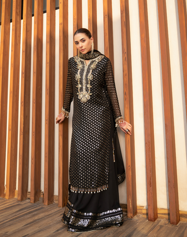 Luxury Black Embroidered Gold Detailing & Festive Design - Eemans Collection