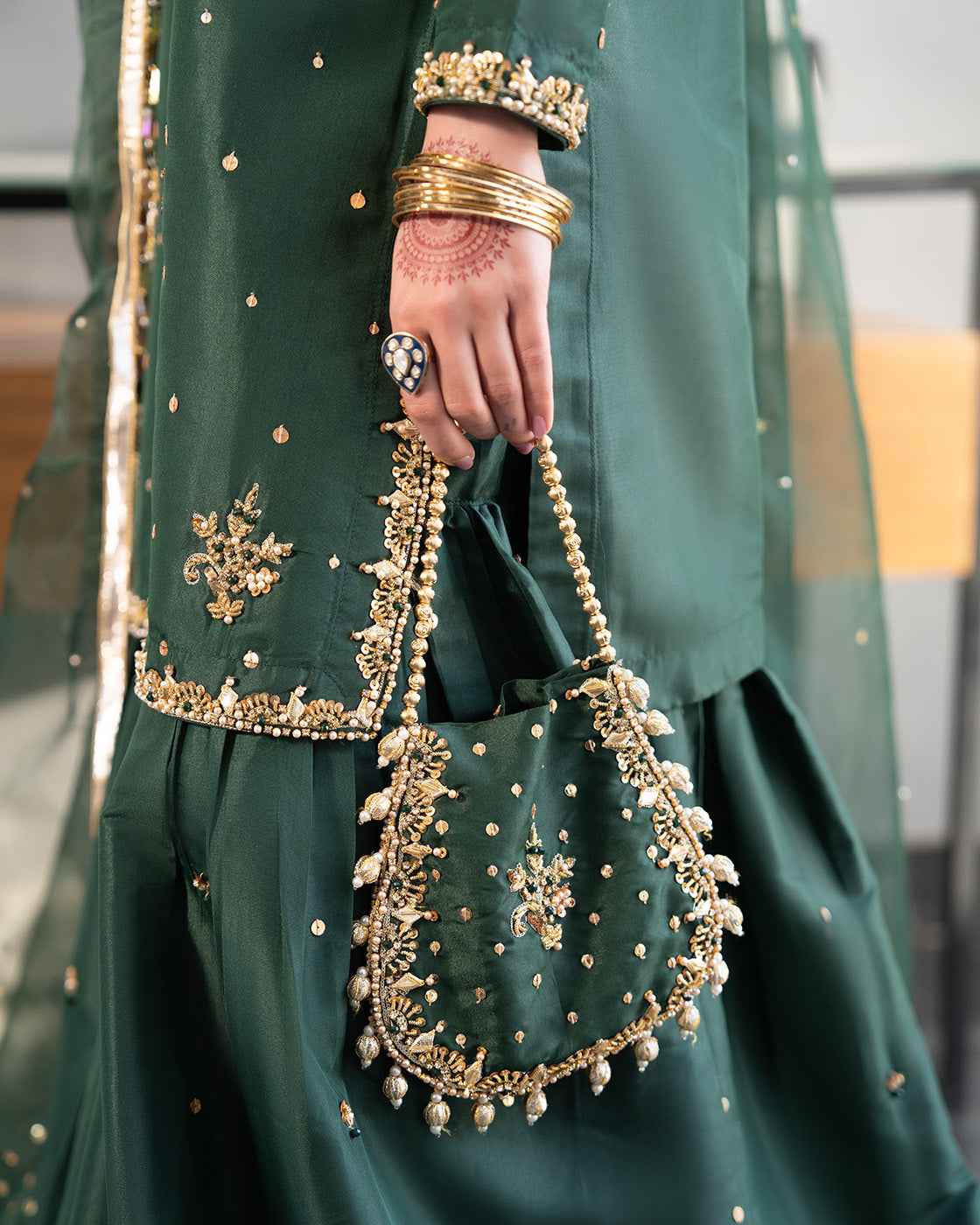 Royal Emerald Green Suit with Gold Detailing