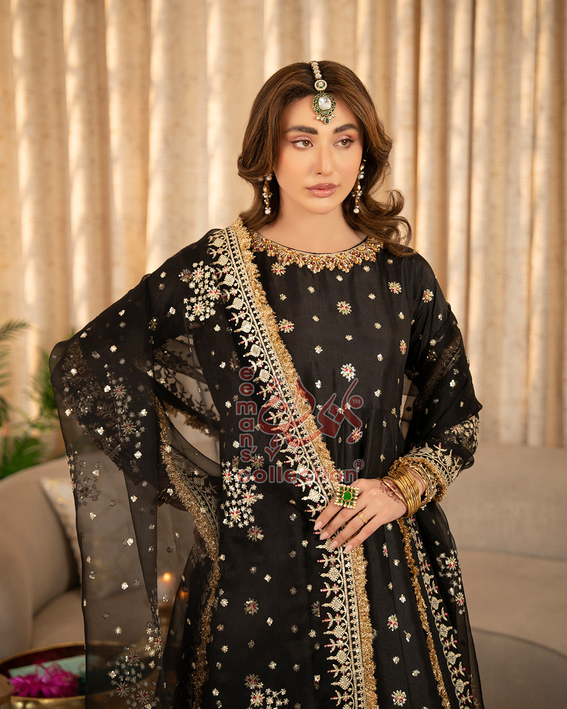 Black Heritage Embroidered Luxury Suit | Gold Work Dupatta