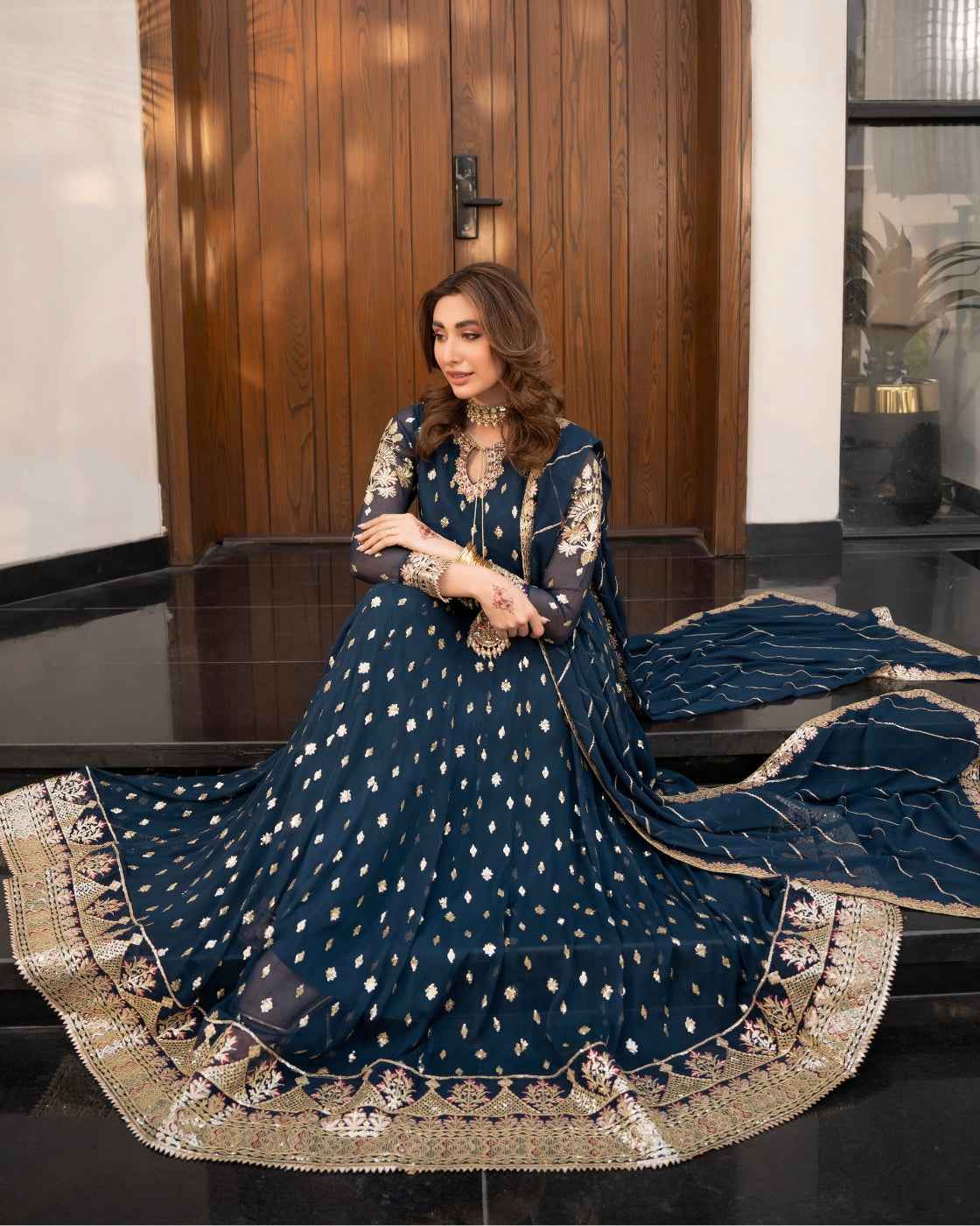 Royal Navy Blue Heavy Embroidered Luxury Finishing