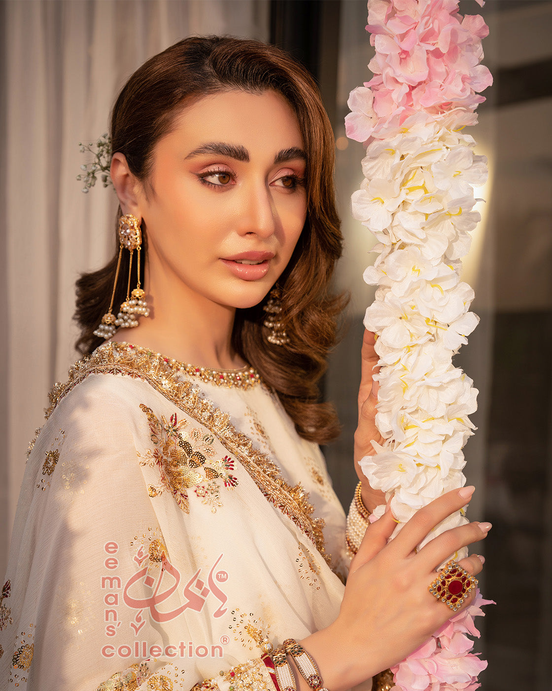 Off White Festive Embroidered Dress | Gold Luxury Suit