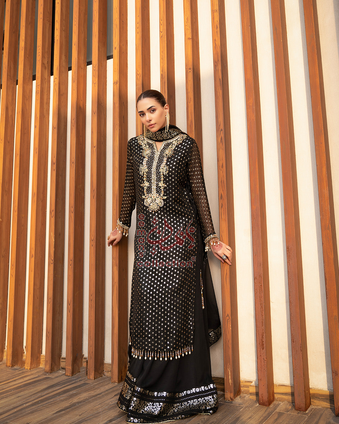 Black Gold Embroidered Pakistani Outfit | Festive Luxury Suit