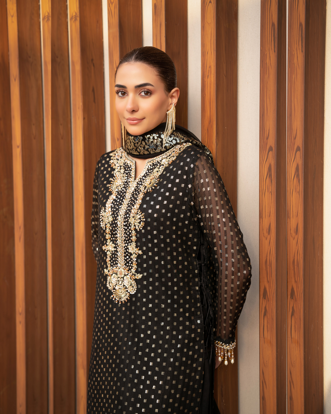 Luxury Black Embroidered Gold Detailing & Festive Design - Eemans Collection
