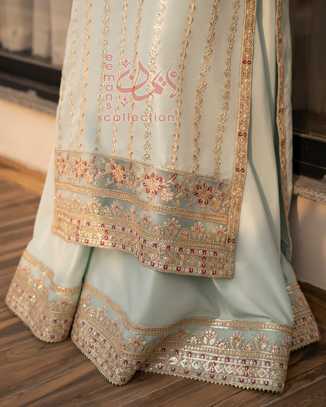 Pastel Mint Green Luxury Embroidered Suit