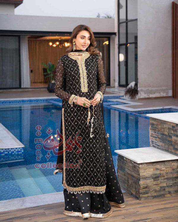 Midnight Black Gold Embroidered Luxury Suit