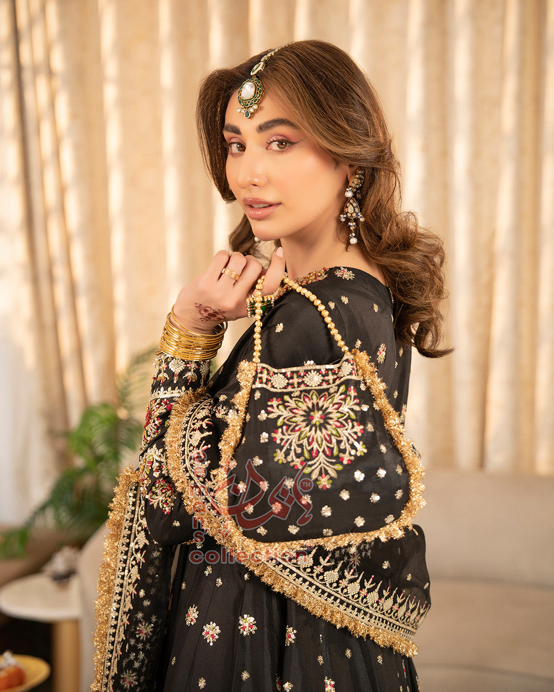 Black Heritage Embroidered Luxury Suit | Gold Work Dupatta