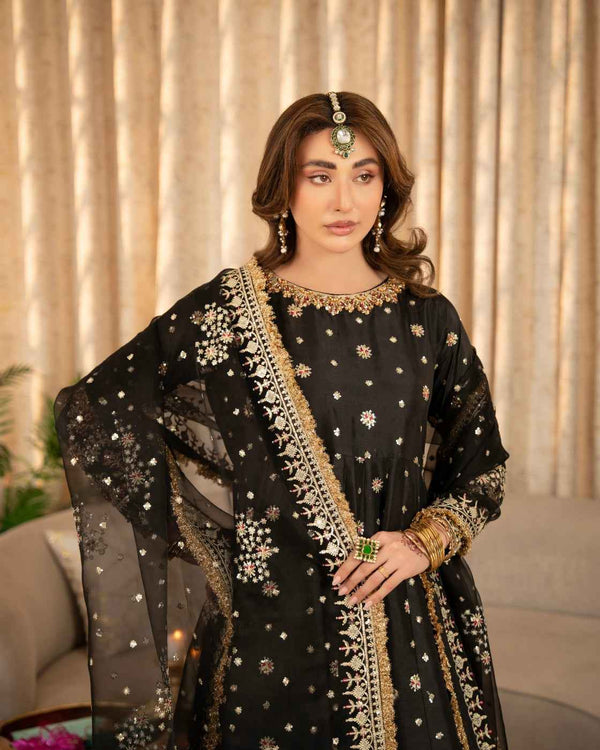 Luxury Black Suit with Gold Heritage Work & Net Dupatta
