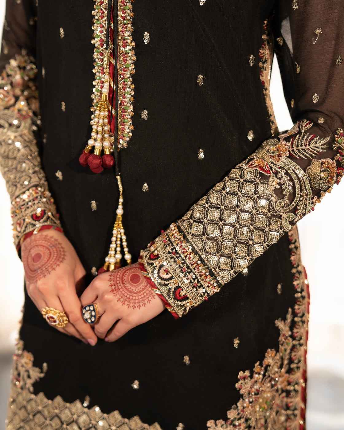Elegant Black Embroidered Luxury Gold Festive Detailing