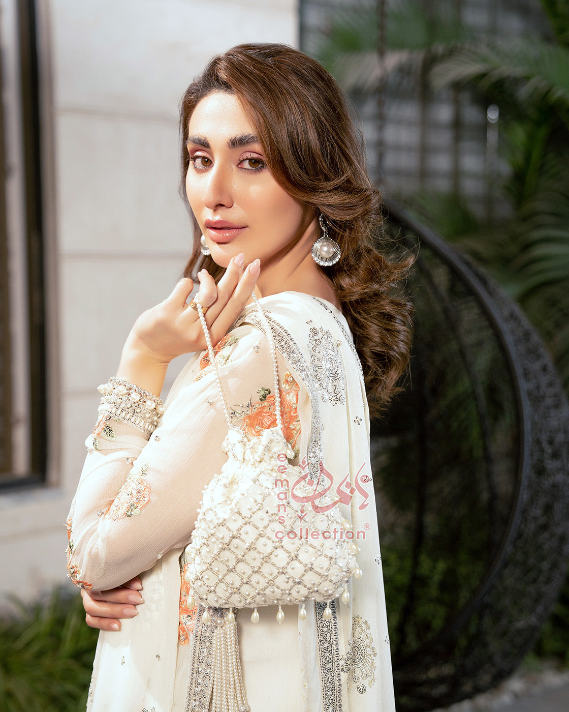 Ivory Peach Bloom Pakistani Designer Suit