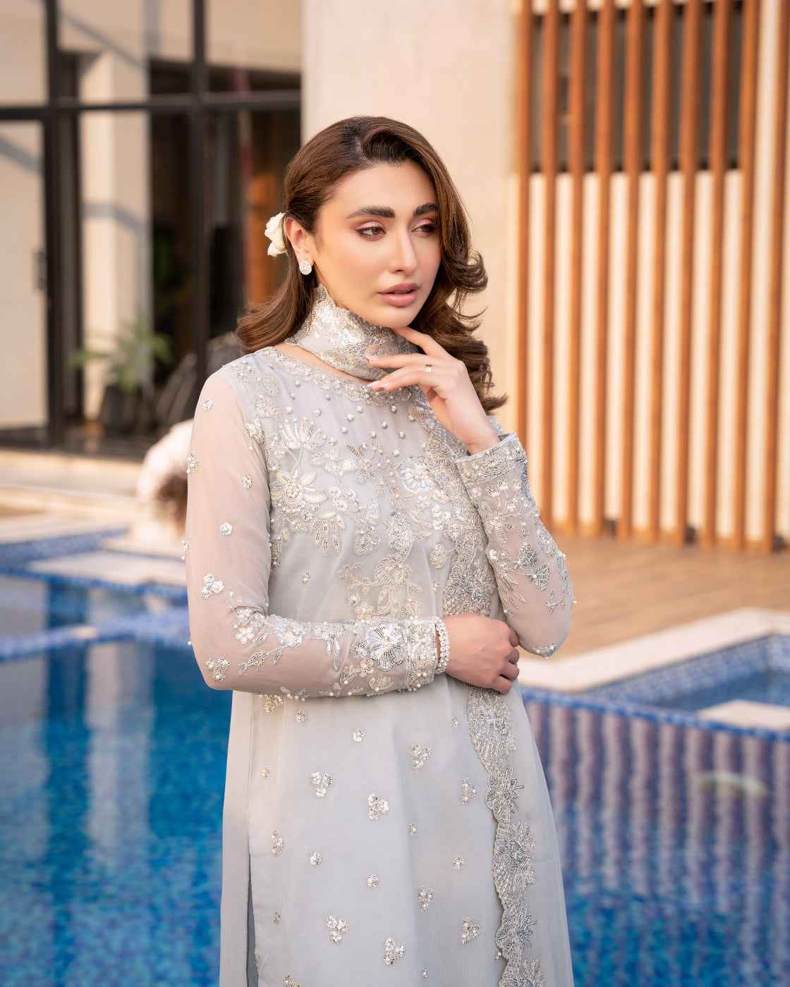 Ice Grey Embroidered Silver Festive Detailing Sold Out