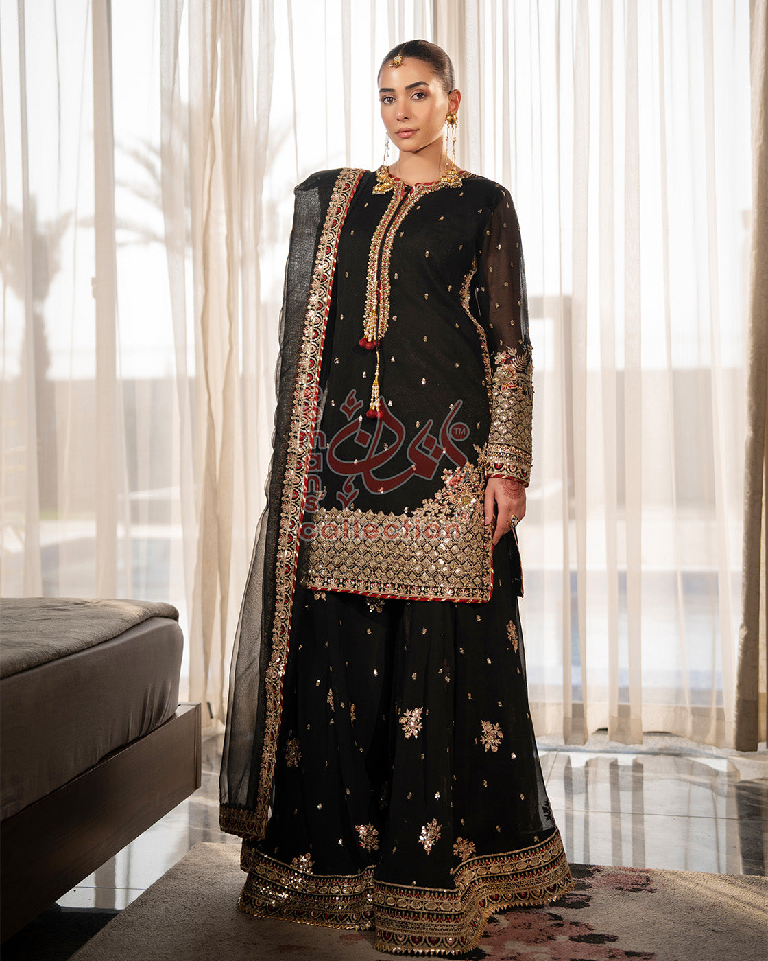 Black Gold Festive Pakistani Dress | Luxury Embroidered Suit