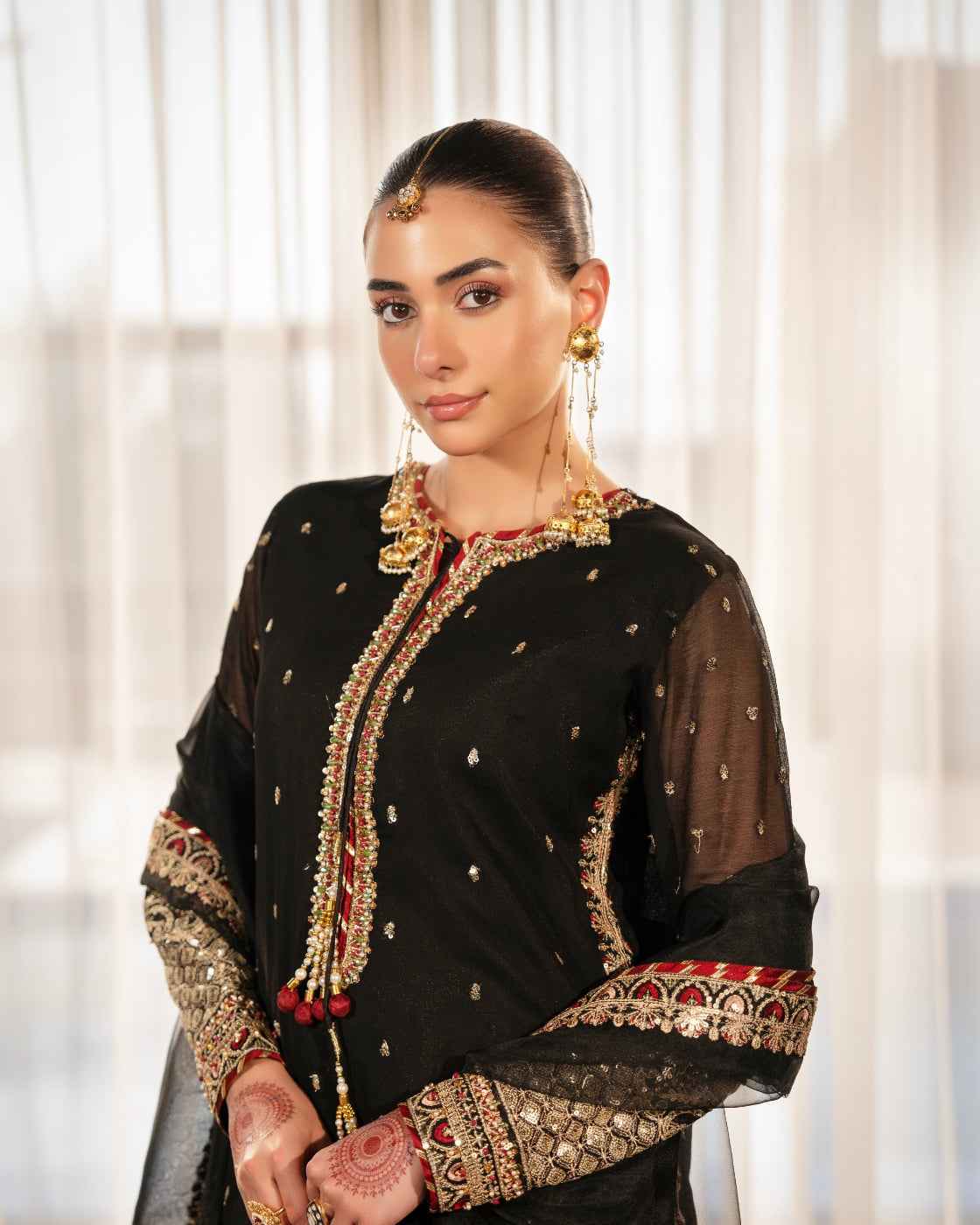Elegant Black Embroidered Luxury Gold Festive Detailing