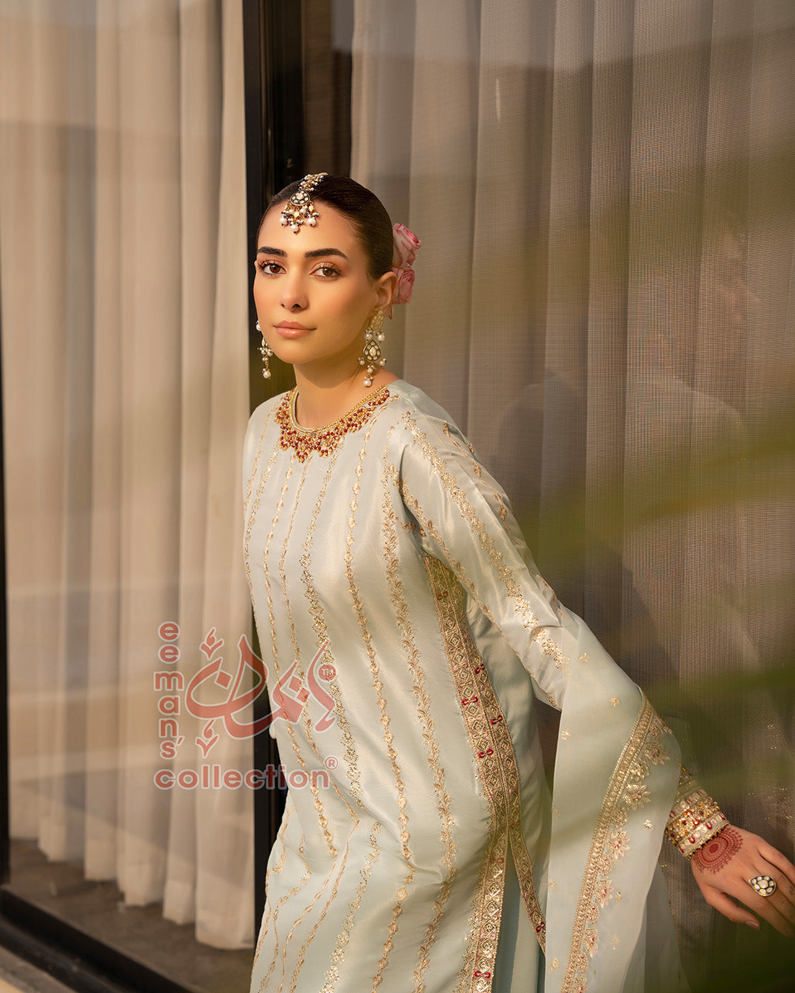 Pastel Mint Green Luxury Embroidered Suit