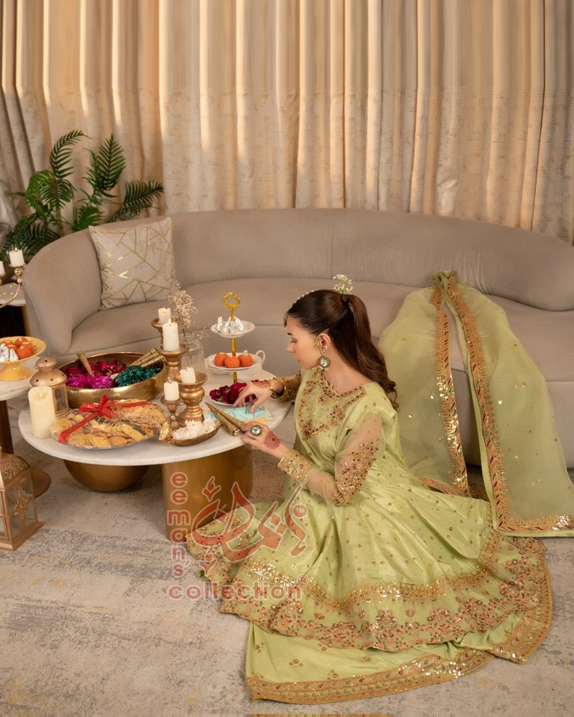 Light Green Luxury Embroidered Suit | Gold Festive Wear