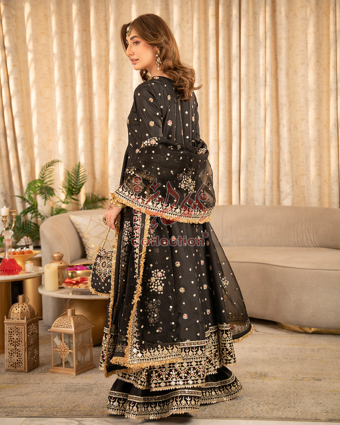 Black Heritage Embroidered Luxury Suit | Gold Work Dupatta