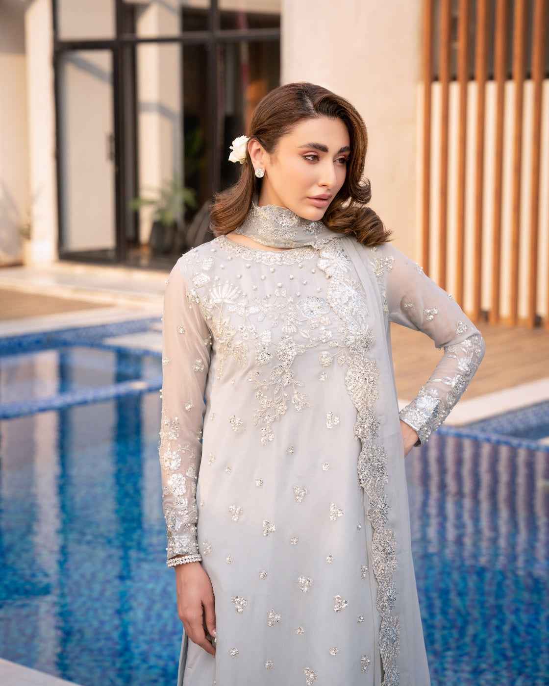 Ice Grey Embroidered Silver Festive Detailing Sold Out