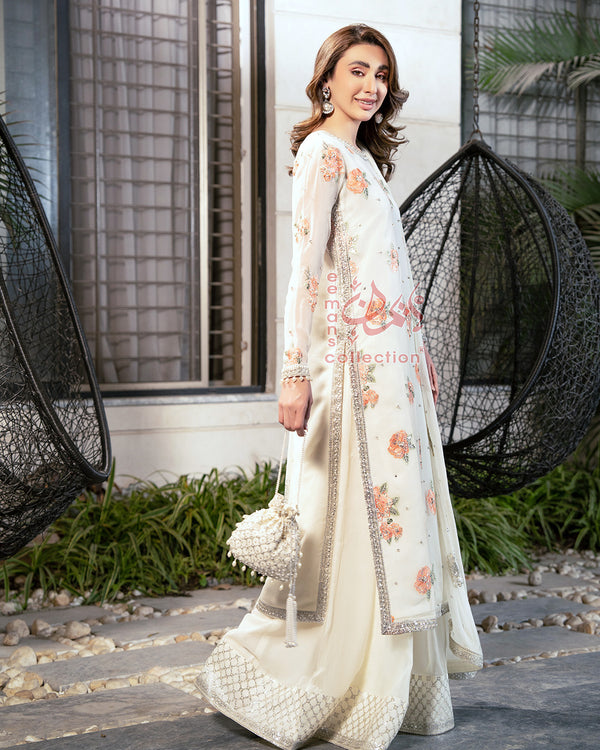 Ivory Peach Bloom Pakistani Designer Suit