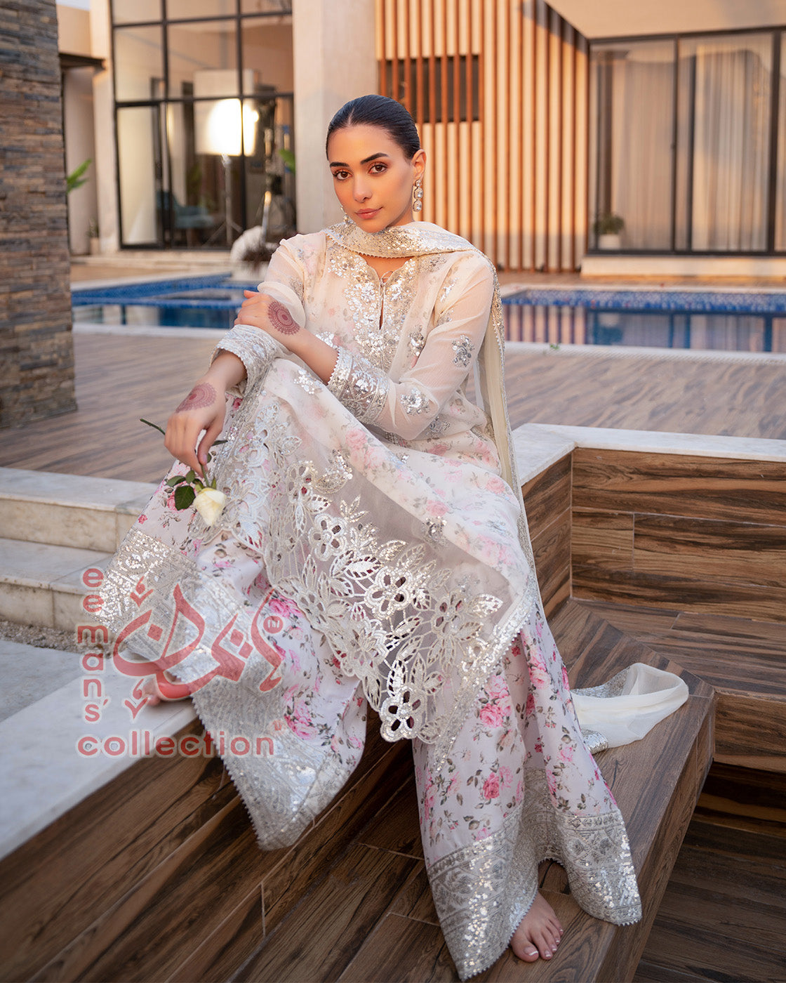 Ivory Floral Embroidered Luxury Suit