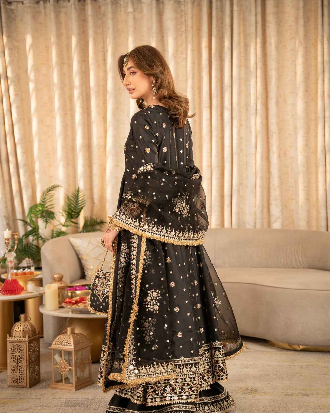 Luxury Black Suit with Gold Heritage Work & Net Dupatta