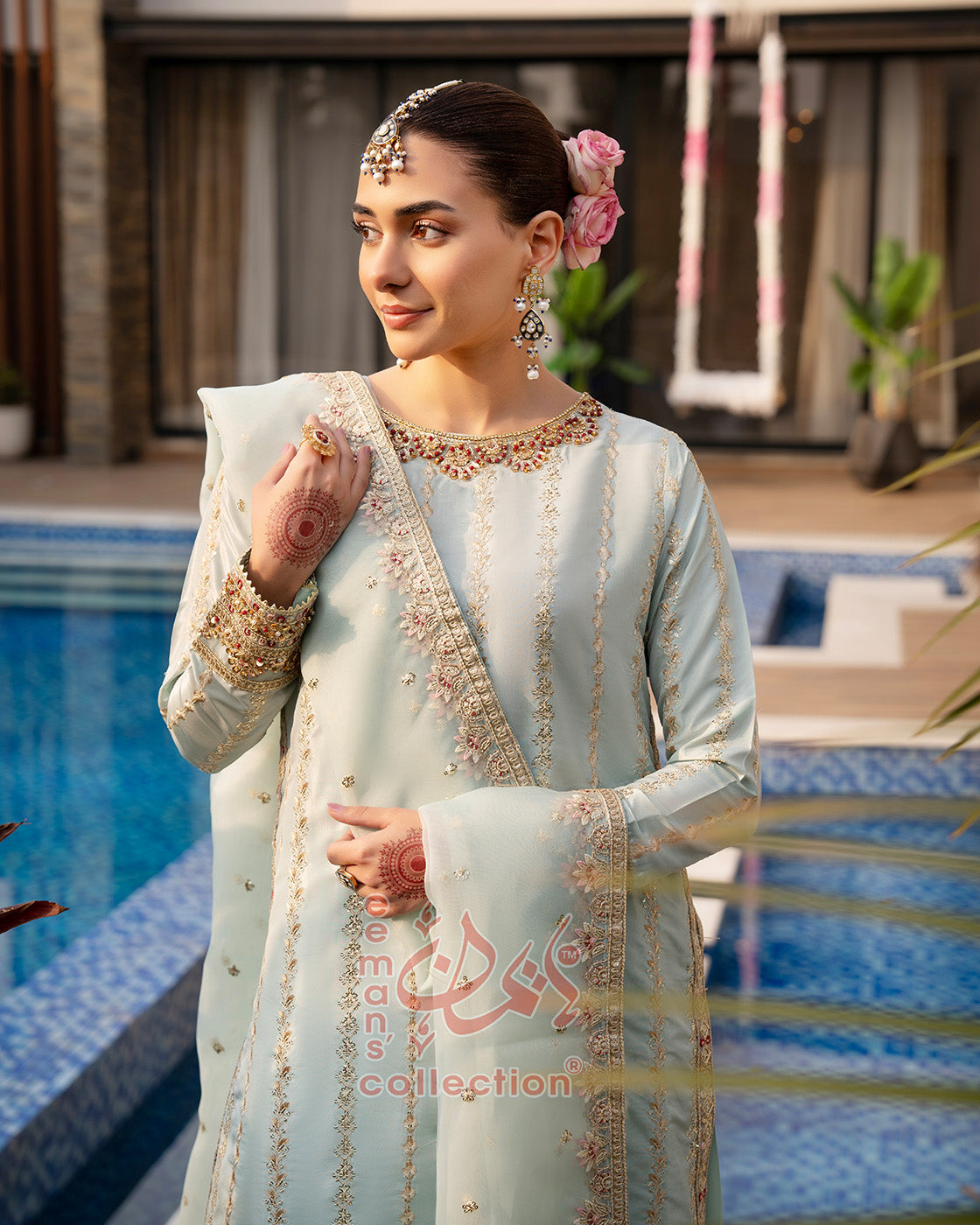 Pastel Mint Green Luxury Embroidered Suit