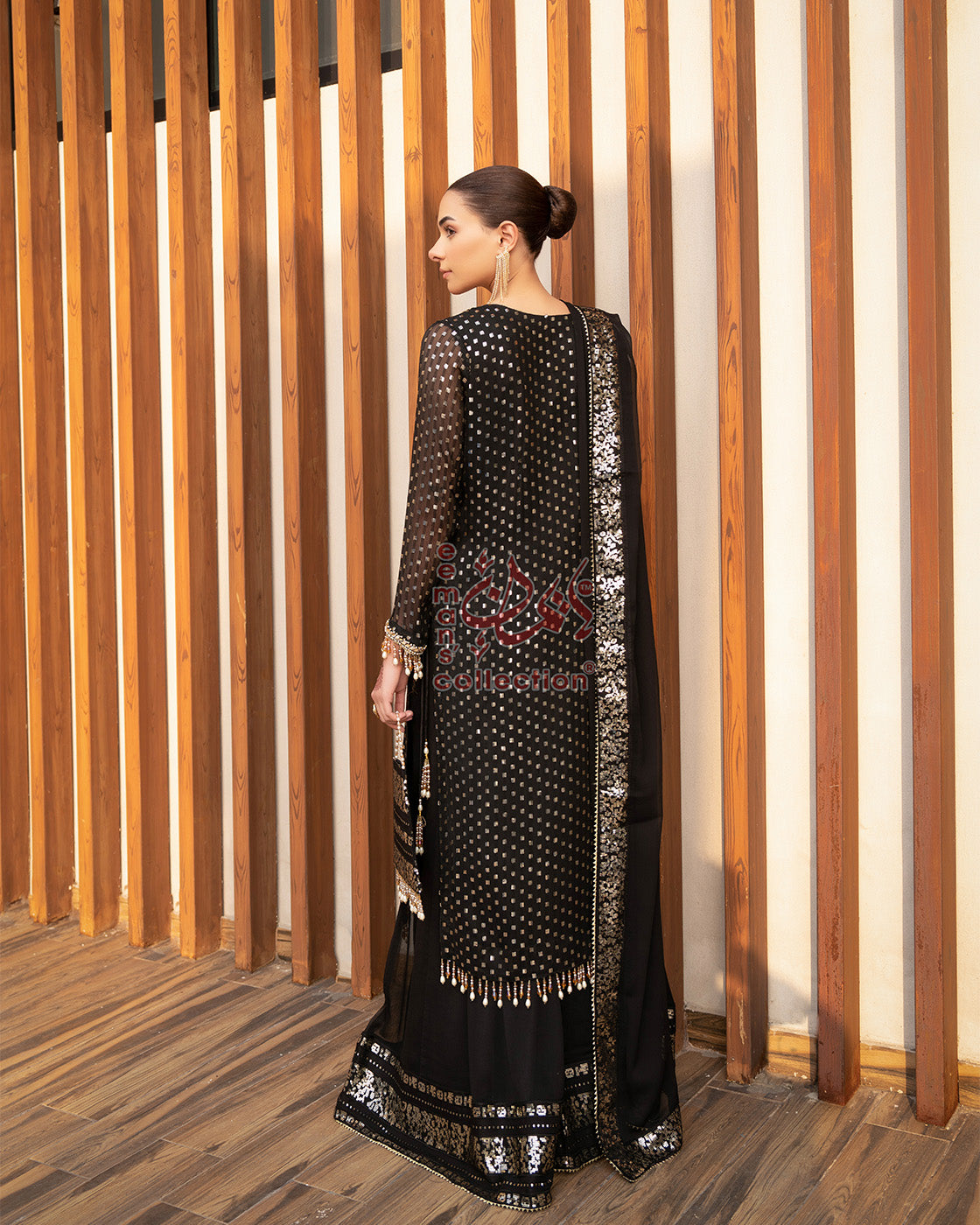 Black Gold Embroidered Pakistani Outfit | Festive Luxury Suit