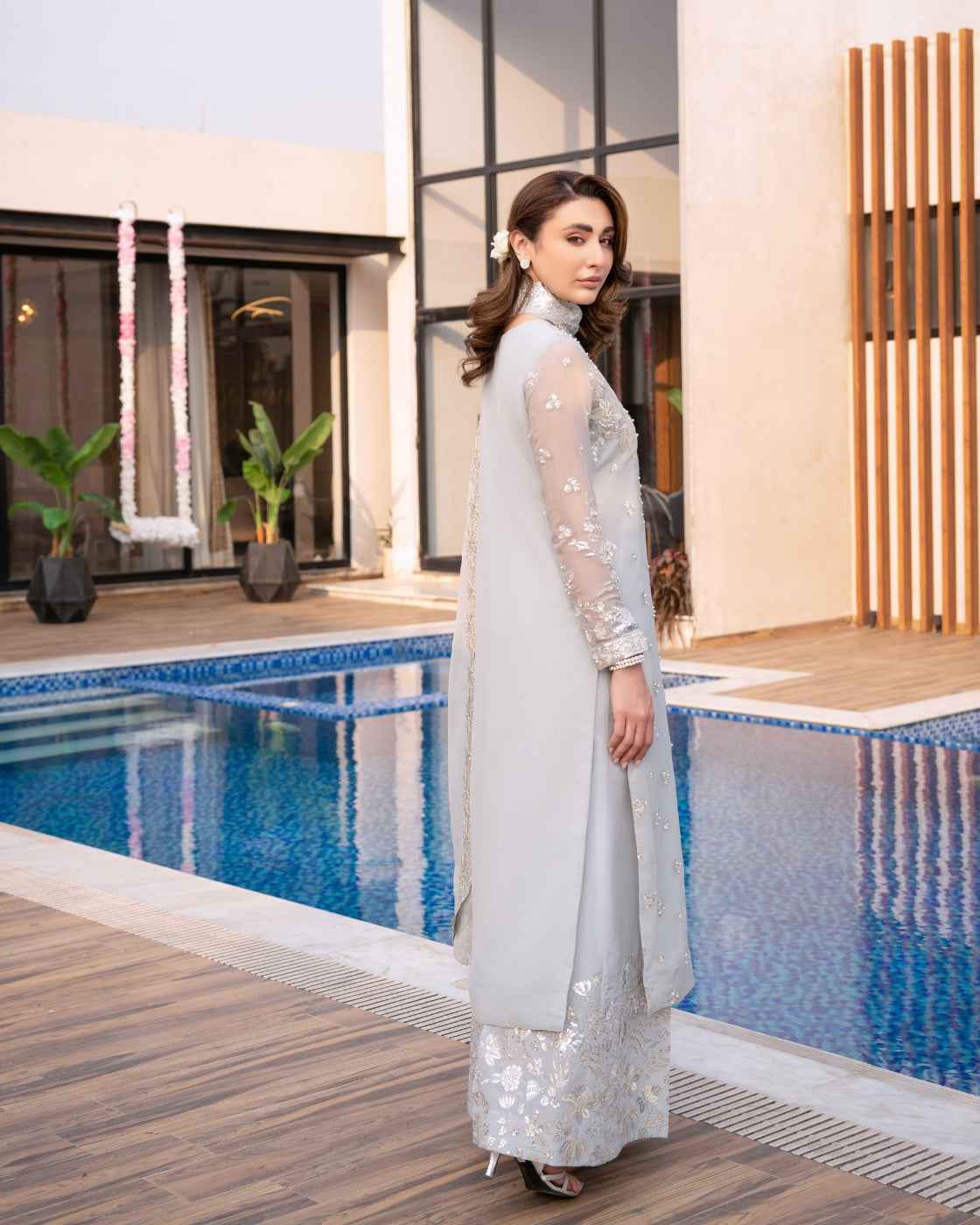 Ice Grey Embroidered Silver Festive Detailing Sold Out
