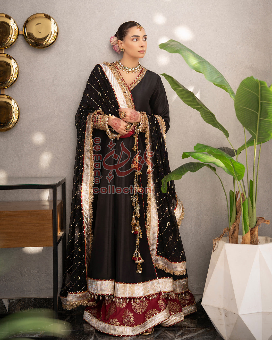 Black Maroon Festive Anarkali Suit