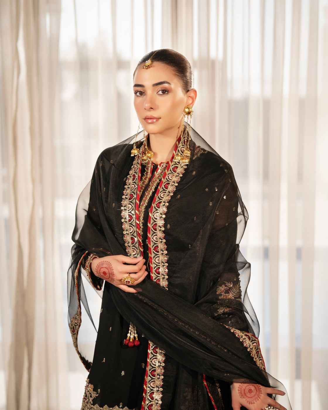 Elegant Black Embroidered Luxury Gold Festive Detailing