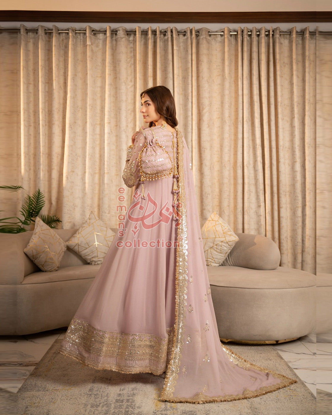 Dusty Pink Pakistani Formal Wear | Gold Embroidered Suit