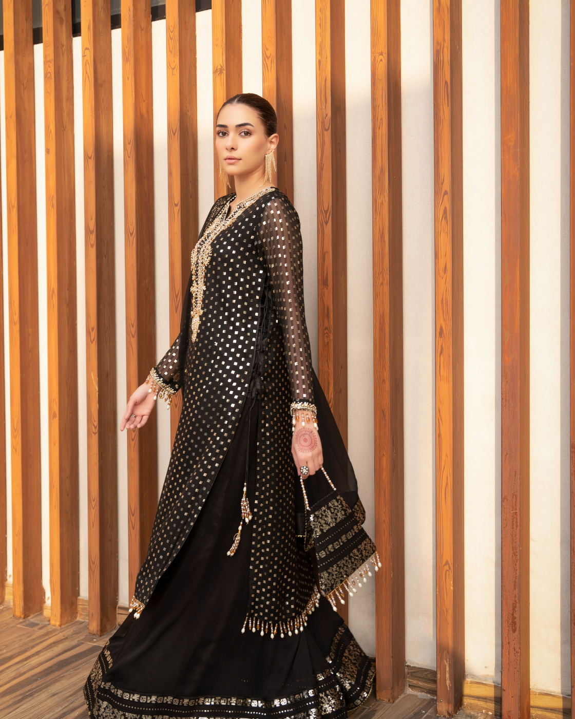 Luxury Black Embroidered Gold Detailing & Festive Design - Eemans Collection