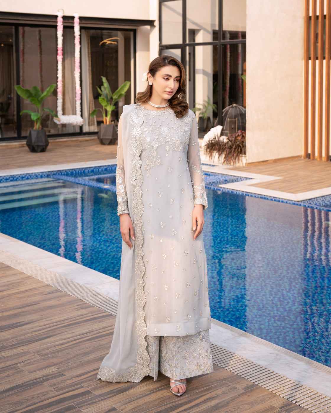 Ice Grey Embroidered Silver Festive Detailing Sold Out