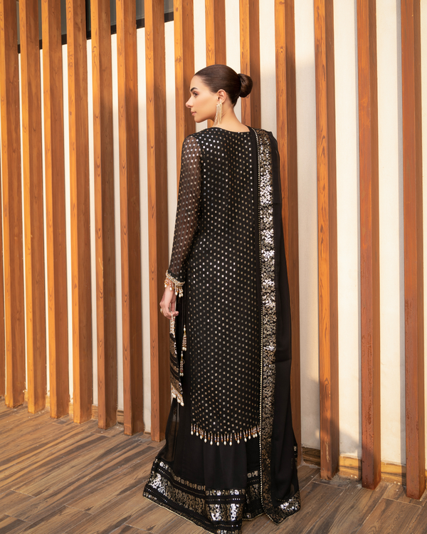 Luxury Black Embroidered Gold Detailing & Festive Design - Eemans Collection
