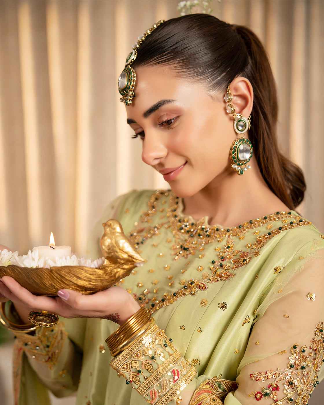 Light Green Embroidered Suit with Gold Festive Detailing