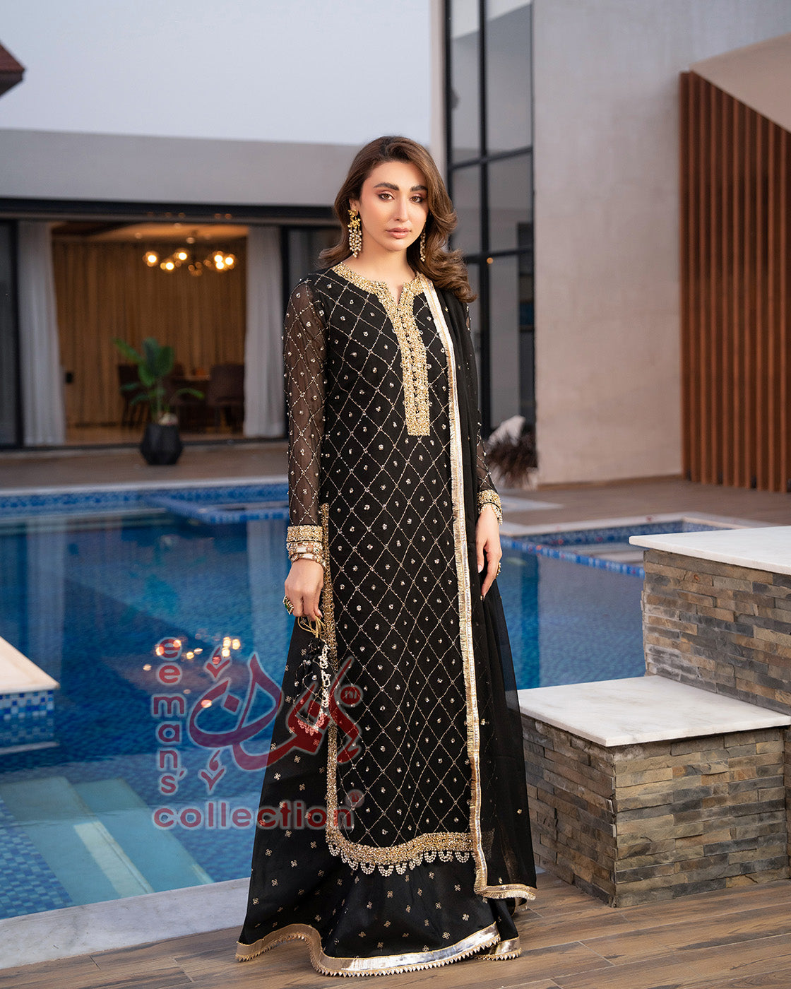 Midnight Black Gold Embroidered Luxury Suit