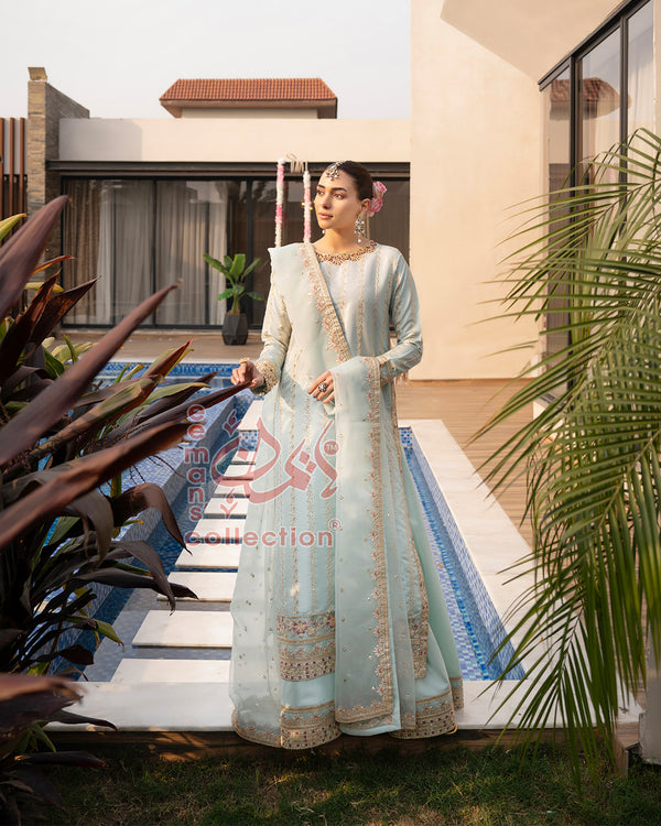 Pastel Mint Green Luxury Embroidered Suit
