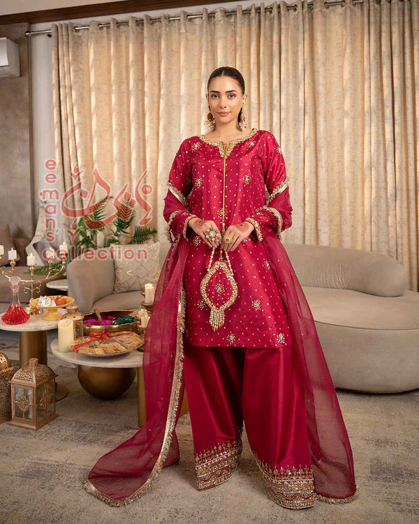 Crimson Ruby Embellished Pakistani Suit | Festive Luxury