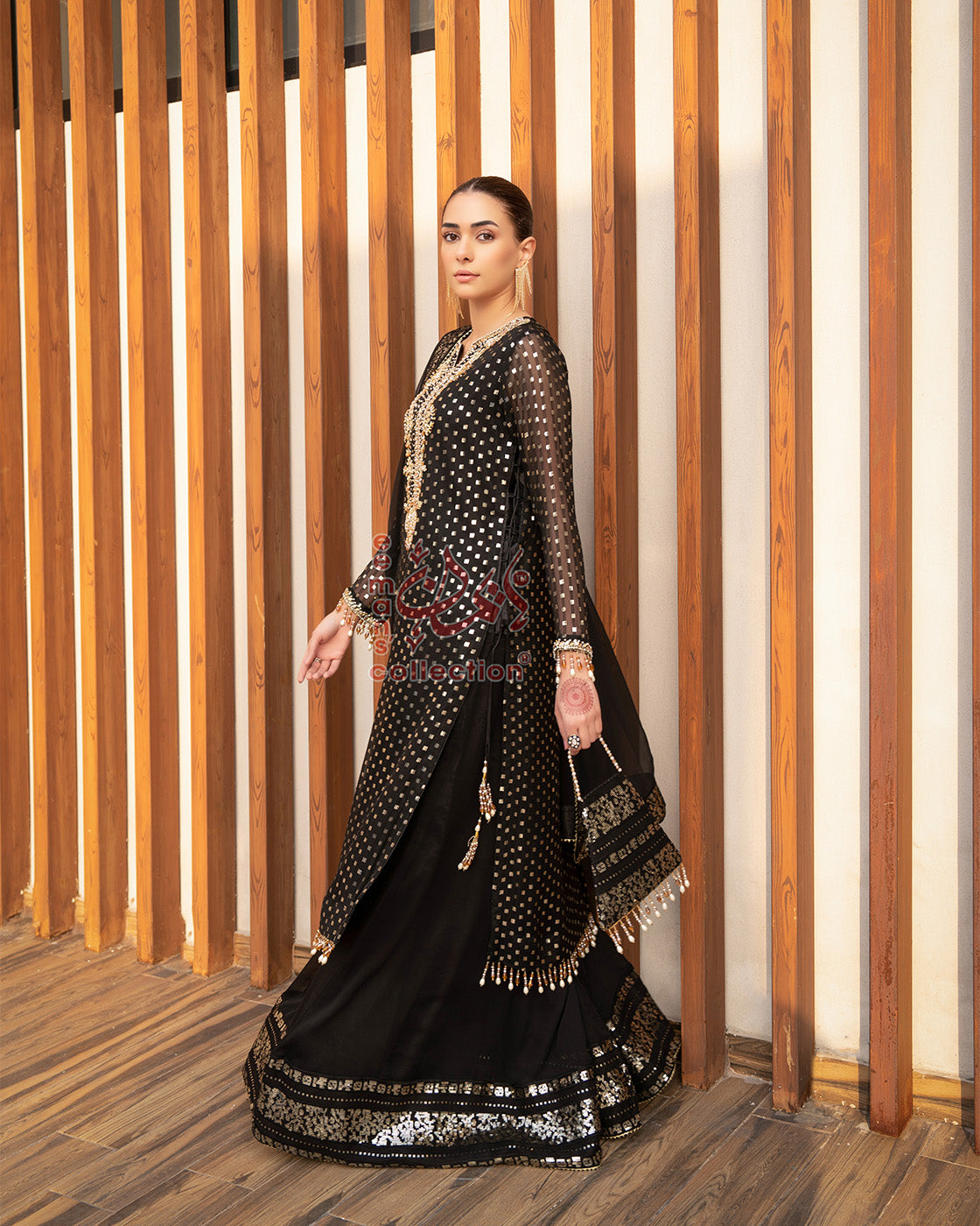 Black Gold Embroidered Pakistani Outfit | Festive Luxury Suit