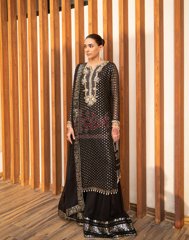 Black Gold Embroidered Pakistani Outfit | Festive Luxury Suit