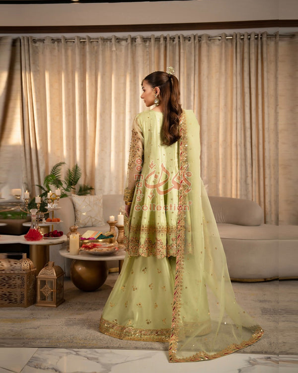 Light Green Luxury Embroidered Suit | Gold Festive Wear