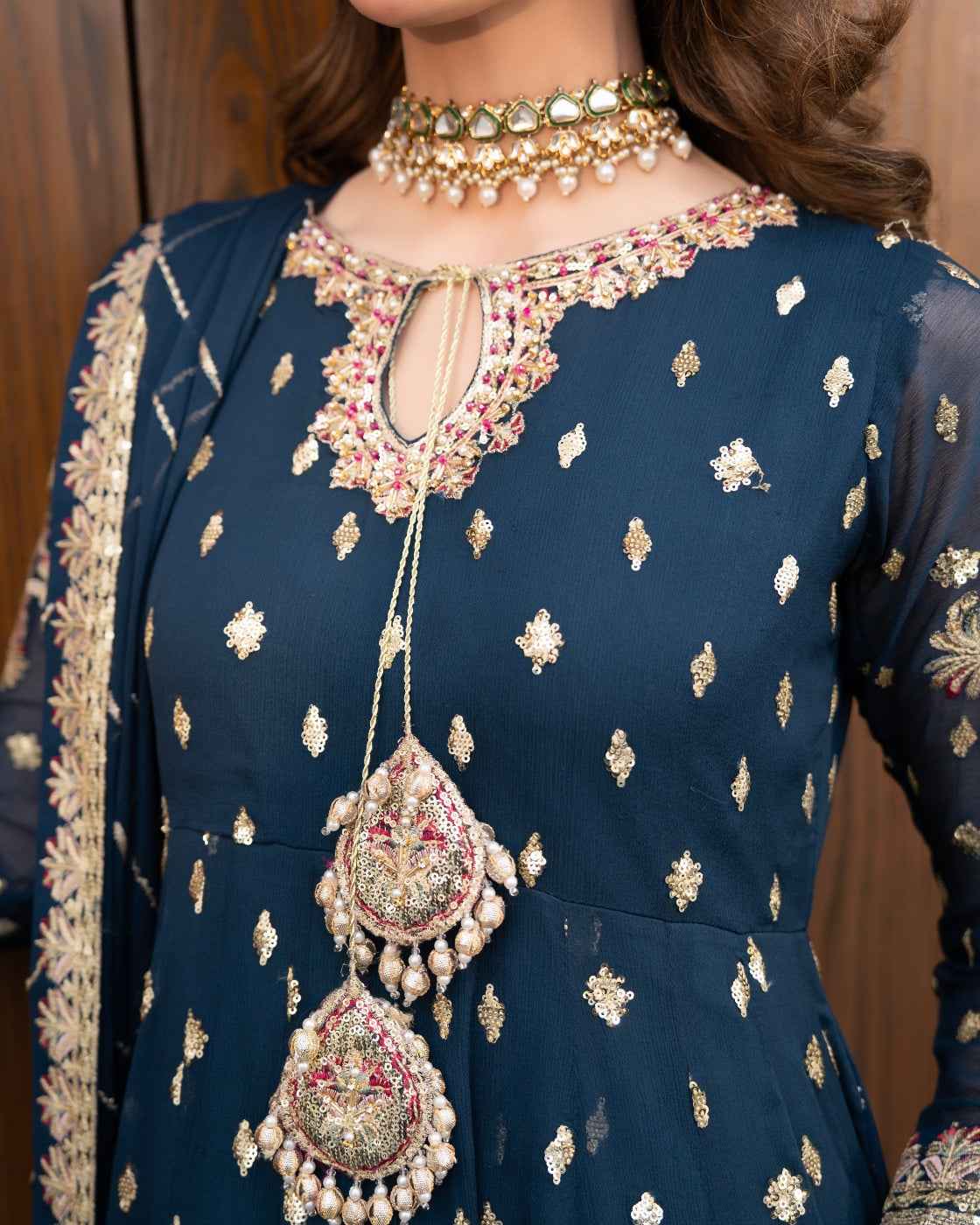 Royal Navy Blue Heavy Embroidered Luxury Finishing