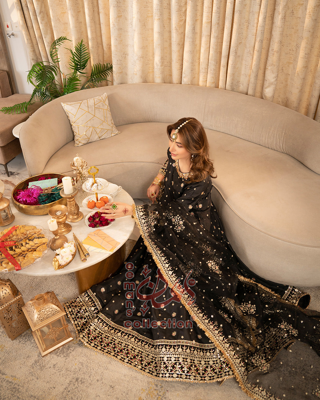 Black Heritage Embroidered Luxury Suit | Gold Work Dupatta
