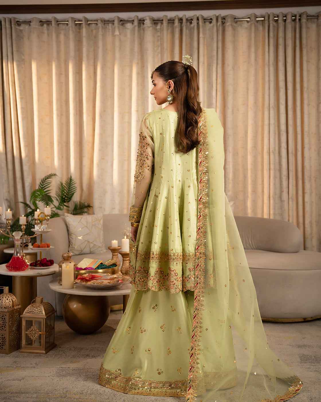 Light Green Embroidered Suit with Gold Festive Detailing