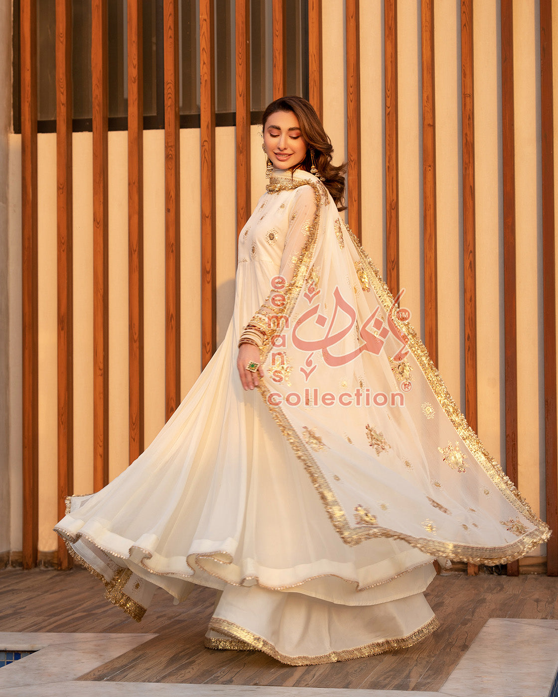 Off White Festive Embroidered Dress | Gold Luxury Suit