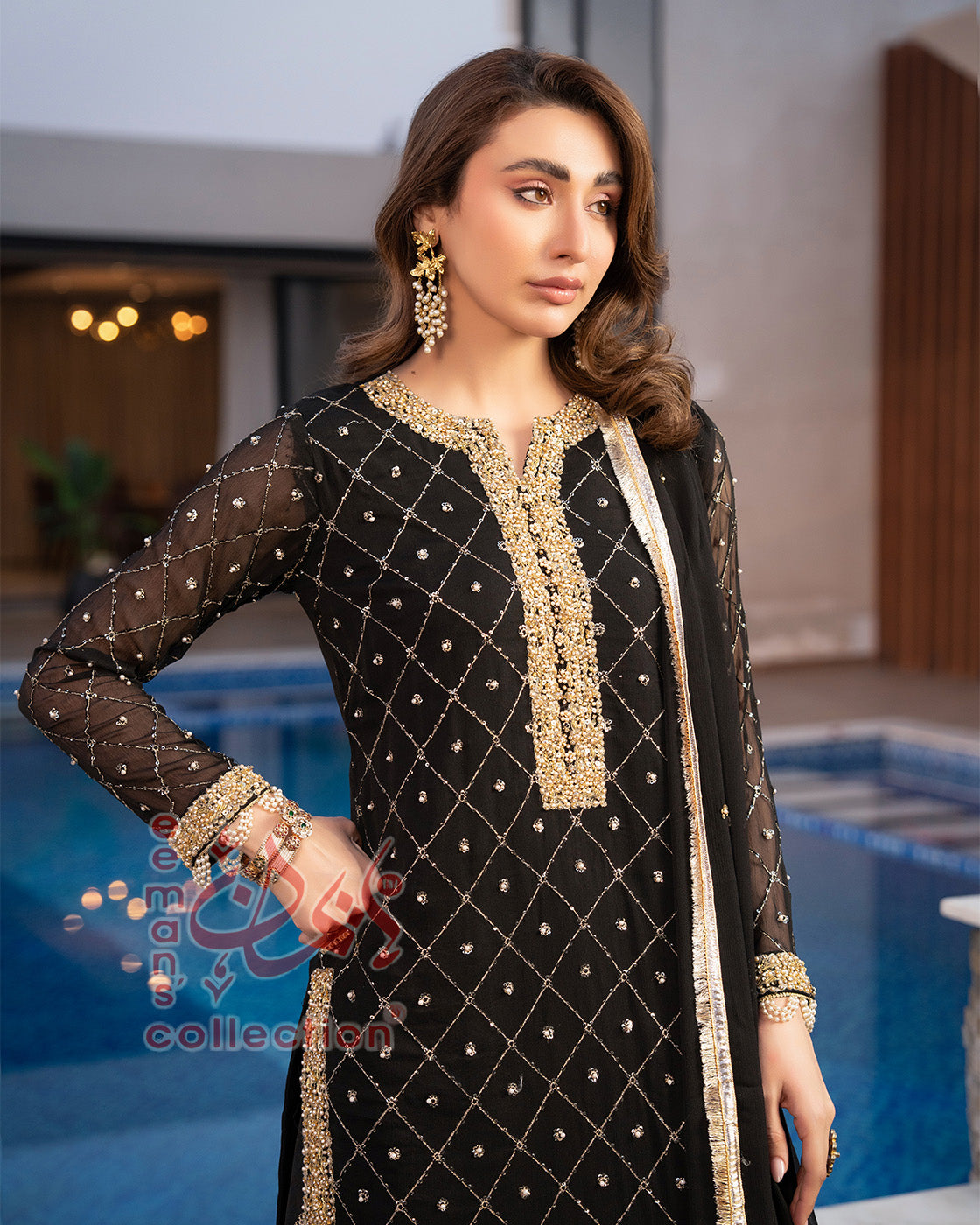 Midnight Black Gold Embroidered Luxury Suit