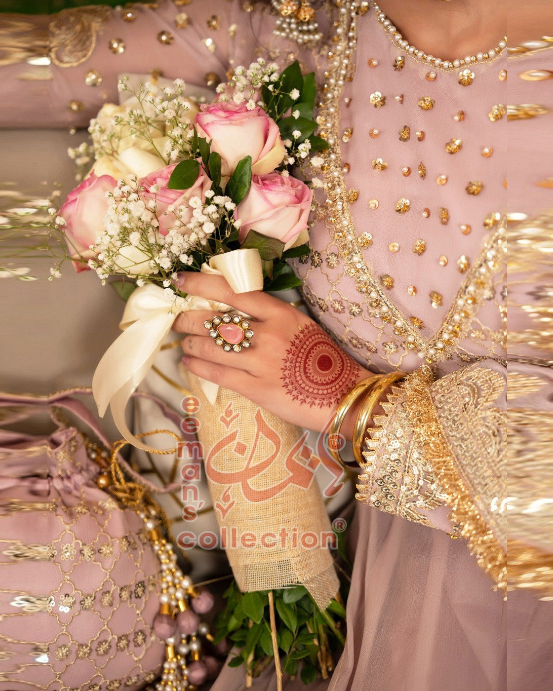 Dusty Pink Pakistani Formal Wear | Gold Embroidered Suit